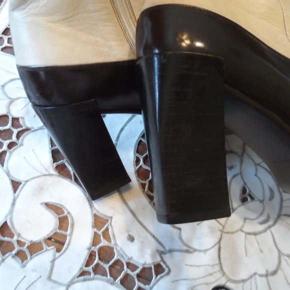 Prada Chocolate Brown/Beige Leather Ankle Boot with Western Flair Style Size 37 - Picture 13 of 16